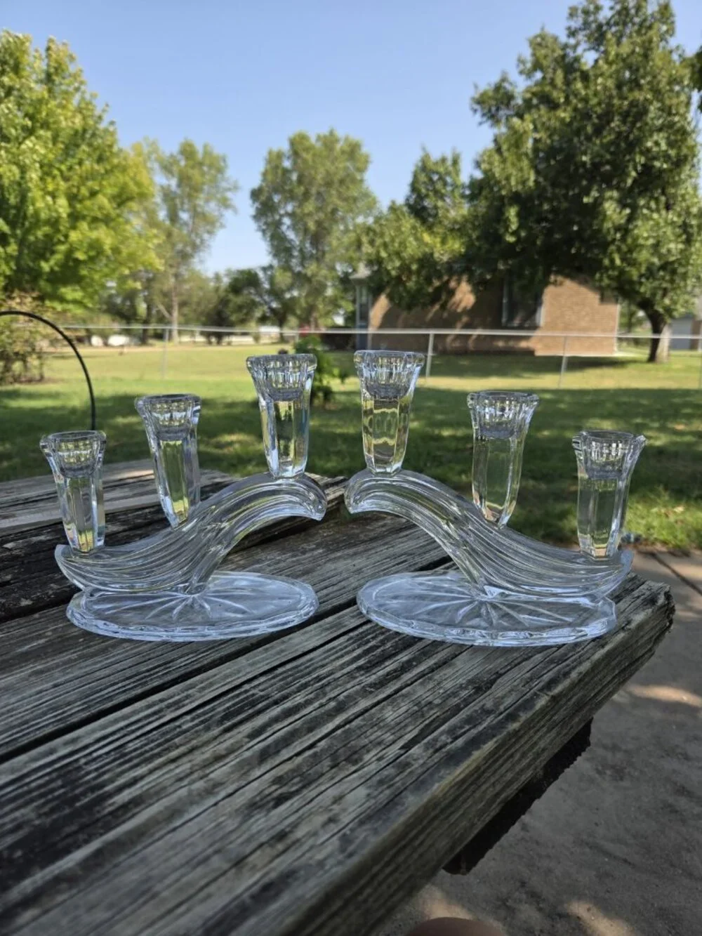 Vintage Pair Buder Bleikristall 3 Arm 24% Lead Crystal Candelabra Set 2